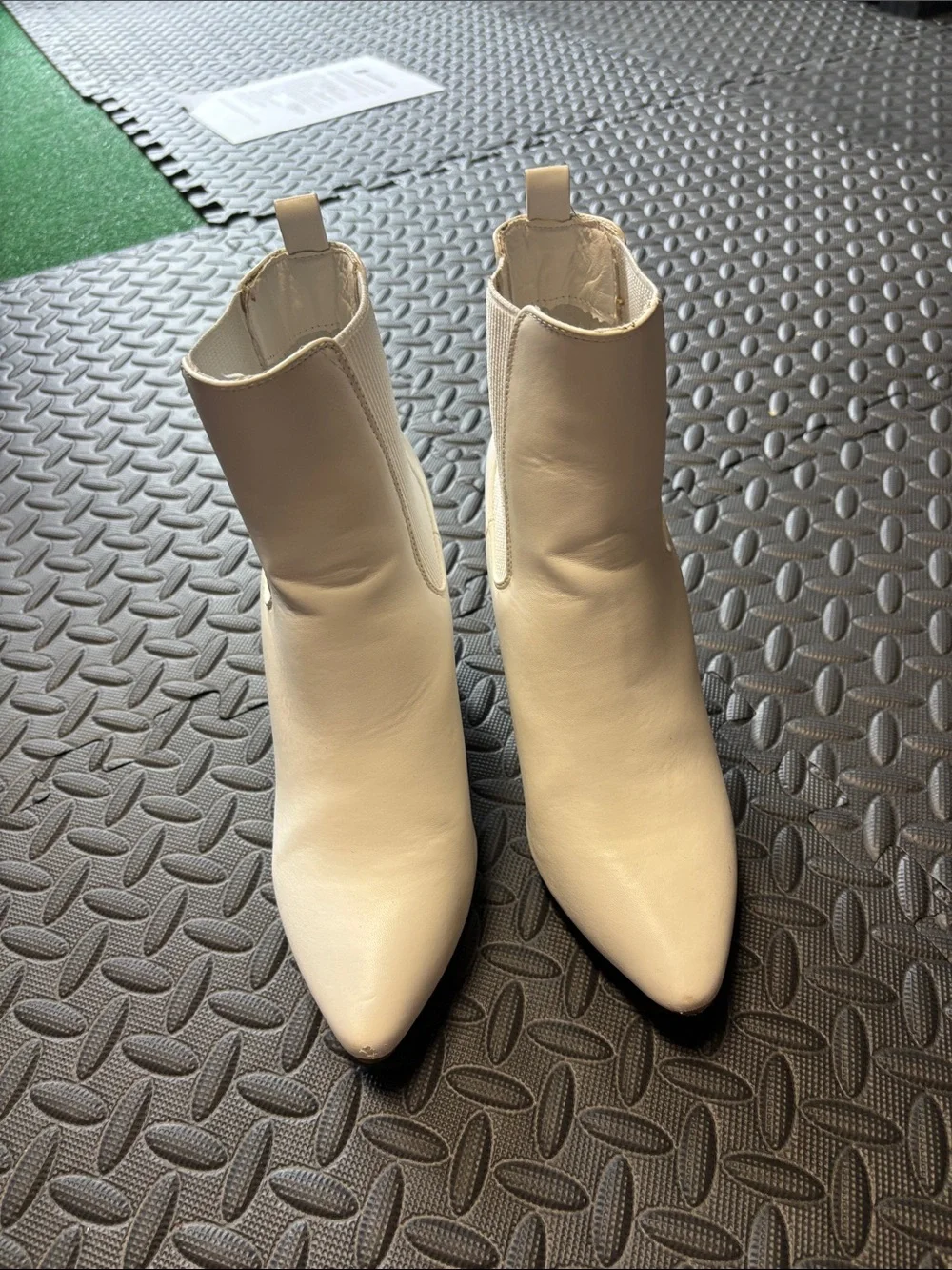 White Women's Chelsea Block Heel Ankle Boots